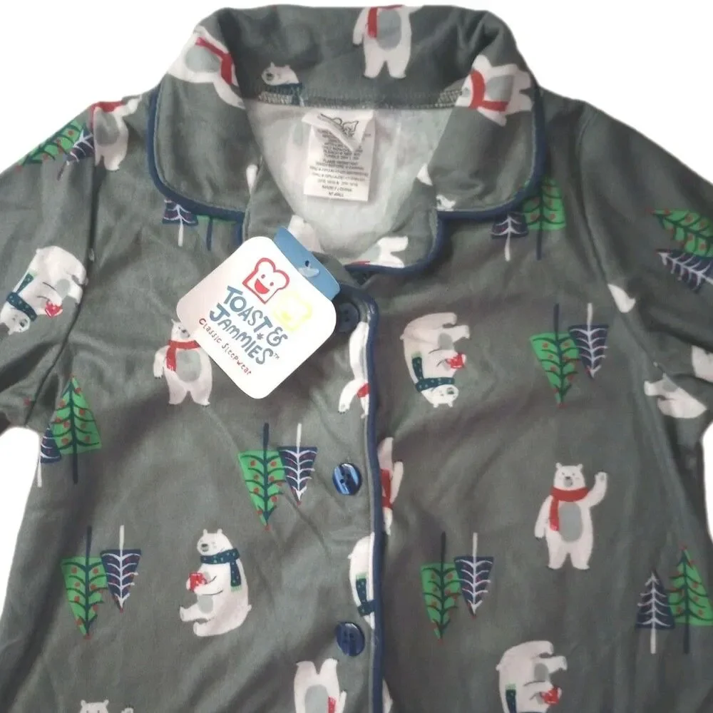 NWT Toast & Jammies Gray Polar Bear 2pc PJ Set sz XS Boys Button Up Top + Pants